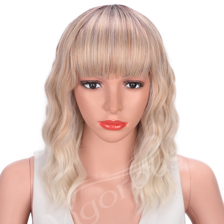 Vigorous Glueless Heat Friendly Wholesale Short Vendor Cheap Ombre Blonde White Wavy High Grade Synthetic Wig