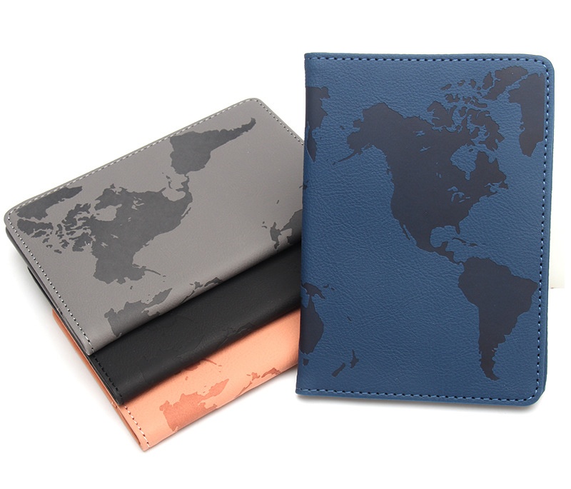 Modern Style Multi-Functional Travel Passport Bag Card Holder World Map RFID Passport Holder Luggage Tag Set Made of PU
