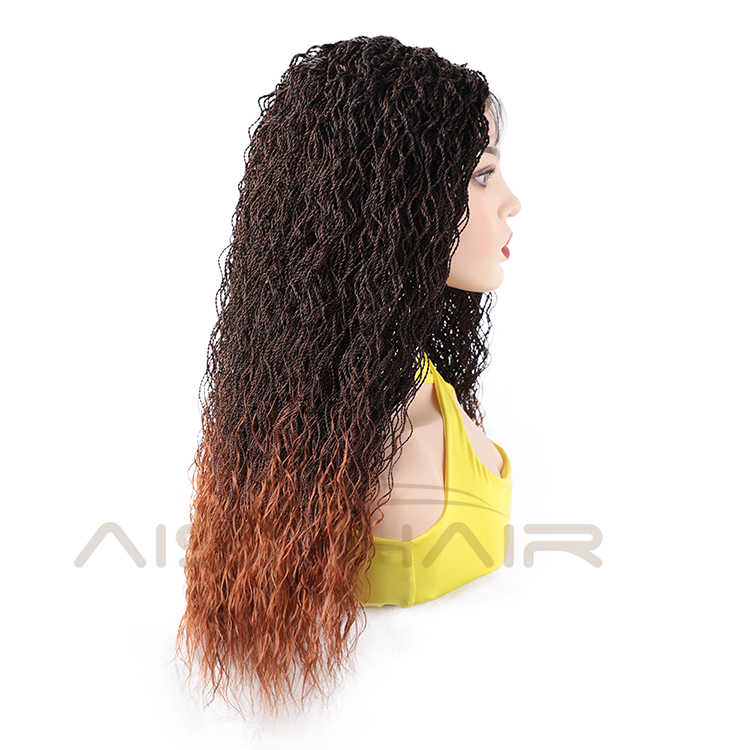 Aisi Hair New Design Long Braided Ombre Brown Swiss Lace Wigs Senegalese Twist Braided Front Lace Synthetic Wigs For Black Women