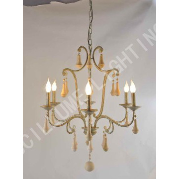 6-arm iron chandelier antique patina green finish