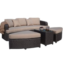 Wicker Pool Lounger Sofa with Ottomans and Tables