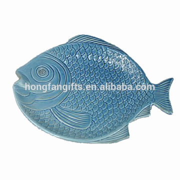 2016 Fashion ceramic blue fish sea horse plate