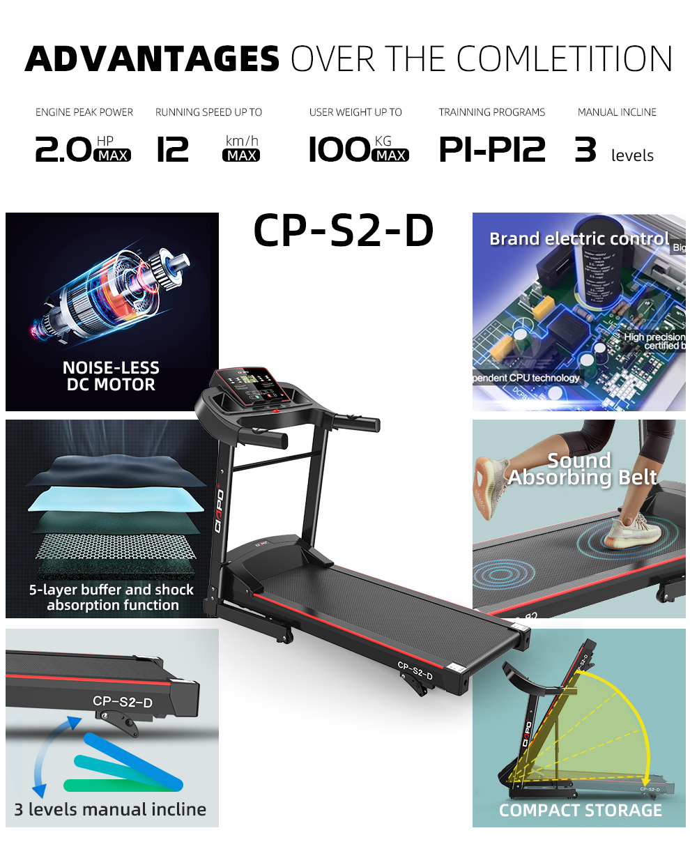 Running Machine with 3 levels Inclinacion manual Fitness Grosses soldes Home Folding Treadmill