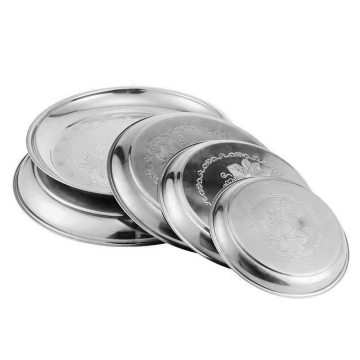 Stainless Steel Round Metal Serving Tray Set - Multi-Size Cheap Food Serving Dishes for Restaurants