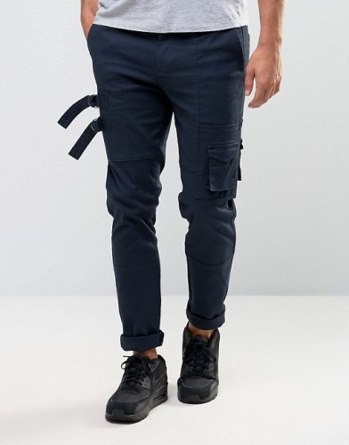 Custom Guangzhou Manufacturer OEM 100% Cotton Twill Breathable Functional Cargo Pocket Strap Design Men's Navy Work Pants