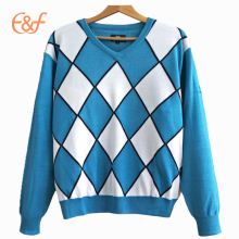 V Neck Mens  Intarsia Argyle Sweater Knitting Pattern