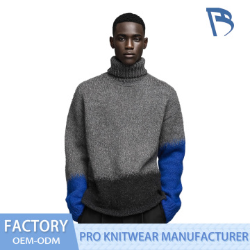 Grey-Blue Gradient Turtleneck Knit Sweater