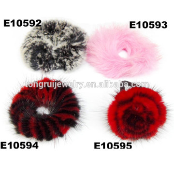 pom pom decorative fur ponytail holders