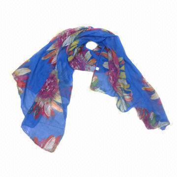 Hot Selling Blue Polyester Scarves with Printing Design, Various Colors are Available