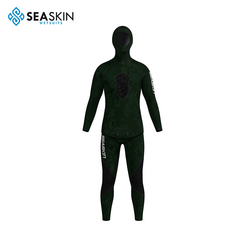 Seaskin Custom Yamamoto 5mm 2 adet Kamuflaj Kapşonlu Neopren Spearfishing Dalış Wetsuit