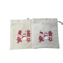 Custom Christmas Jute and Linen Drawstring Pouches with Logo