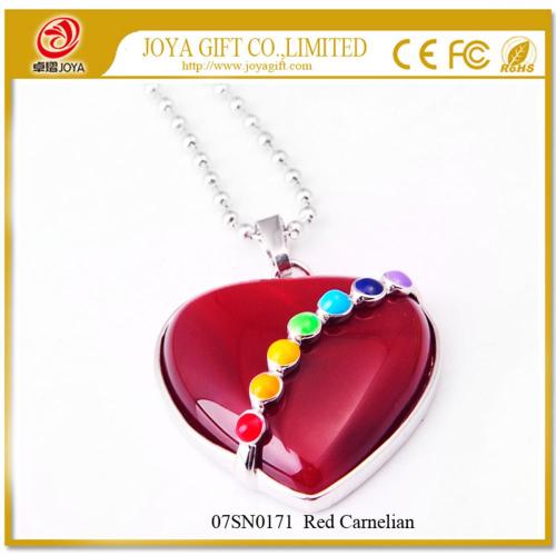 Seven Chakras Gemstone Red Carnelian Heart Pendant Necklace