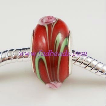 Red flower glass beads