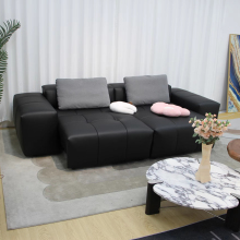 Modern Minimalist Black Cowhide Adjustable Headboard Sofa
