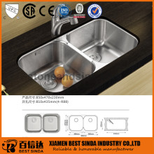 Double bowl undermount stainless steel kitchen sink