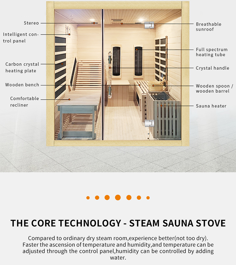 Traditional Style Indoor Wooden Infrared dry steam sauna room