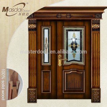 Oval solid wooden double doors design with glass