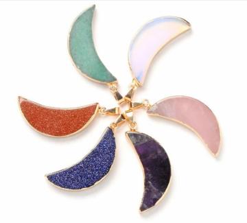 Crescent Moon Necklace Gold Plated Natural Gemstones Pendant Crystals and Healing Stones Necklace hand DIY jewelry accessories