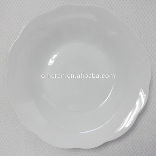 Cheap bulk white porcelain dinner plate, cheap plain white ceramic plate cut edge