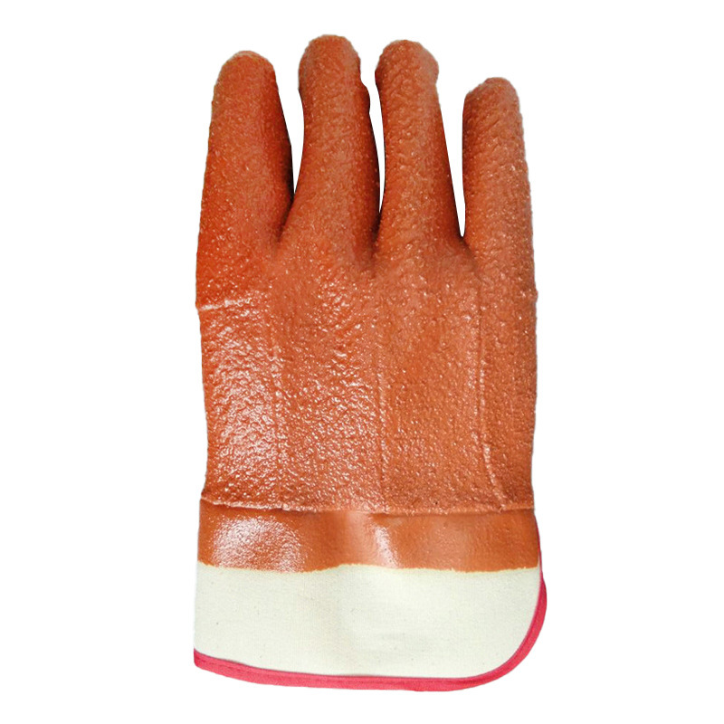 Brown PVC impregnated needled cotton safety cuff gloves