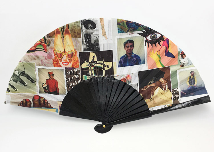 Promotional foldable wooden hand fan with black printing