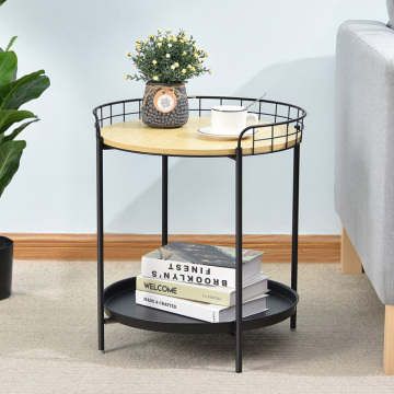 Modern Wood Round Coffee Tables with Tray for Livingroom