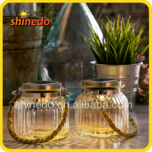 new solar clear glass jar light with rope handle