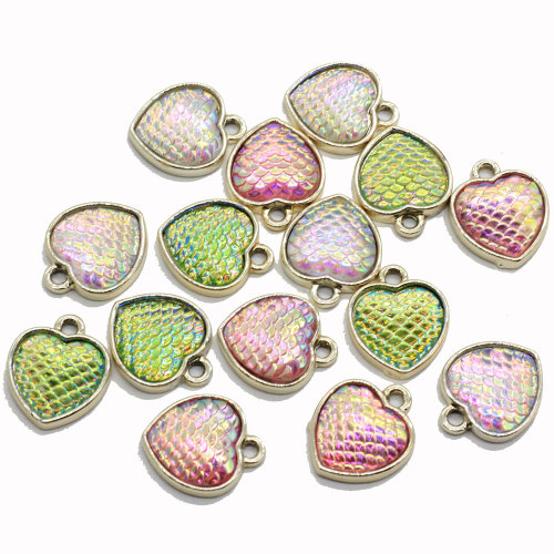 Hot Popular Mixed Color 100Pcs/lot 16MM Mermaid Charms Mermaid Fish Scale Heart Pendants For Jewelry Bracelet Necklace Mak