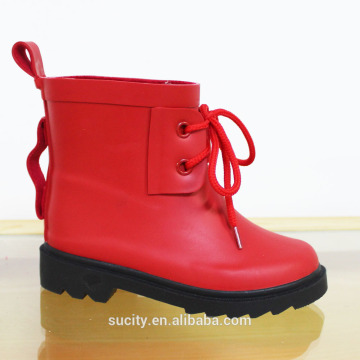 red kids jelly ankle western rubber rain boots with shoelace