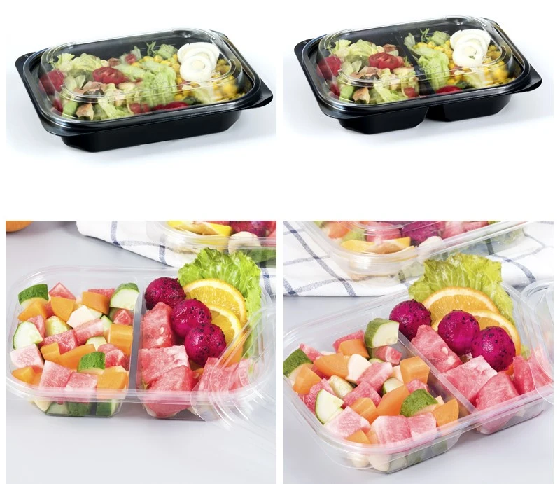 Pet Clear Plastic Compartment Take Away Salad Food Container Tray 13