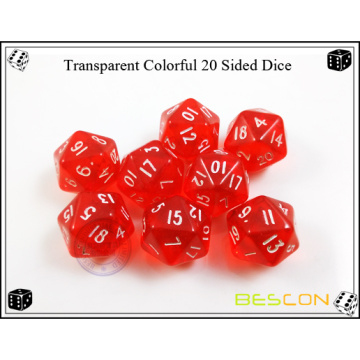 Transparent Different Colored Polyhedral 20 Sided Dice