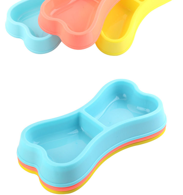 Pet Double Bowl Dog Bowl High Quality Plastic   Bone Shape Dog Double Two-in-one Pet Food Bowl