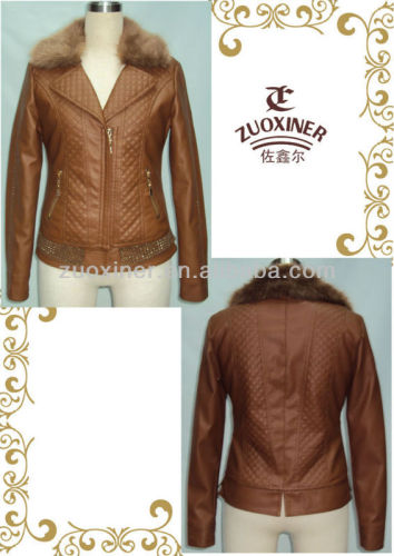Winter warm coat|PU leather fashion jacket for lady,