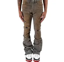 Flare Snap Button Distressed Skinny Stacked Jeans