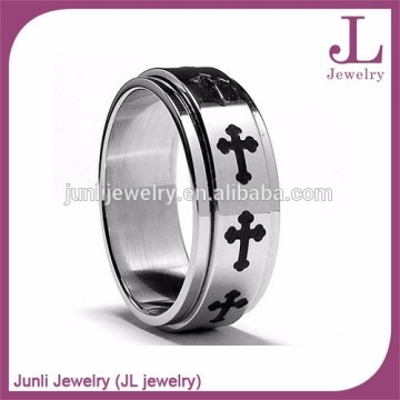 Fashion Stainless Steel Cross Ring Enameled Cross Spinner Rings