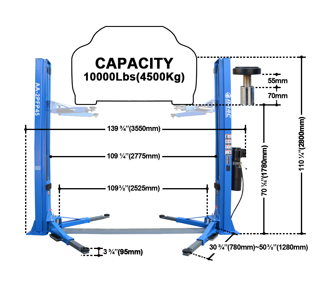 AA4C 4.5T Manual release 2 post car ramp car hoist for sale