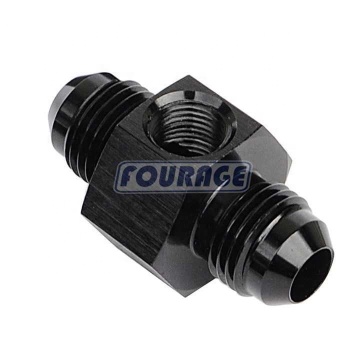 Aluminum AN Male to AN Male Flare Union Coupler with 1/8'' NPT Gauge Pressure Side Port