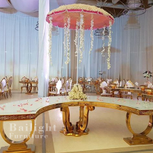 Golden Metal Base MDF Top Half Round Party Tables for Events