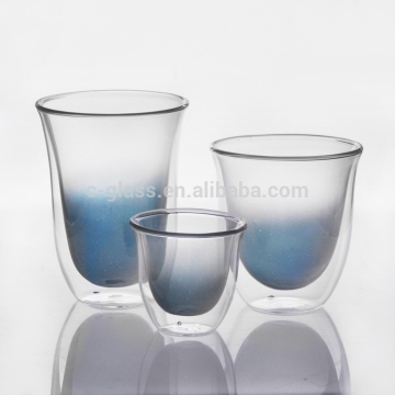 2016 new design double wall thin glass tea cup