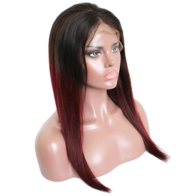cheap 1B 99J color lace frontal  human hair wig, two tone color straight lace wigs brazilian hair,human hair wigs