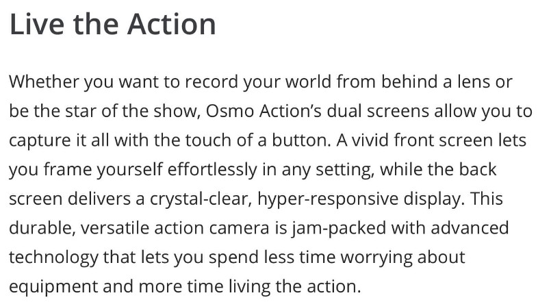 Osmo Action camera with dual screens and RockSteady stabilization
