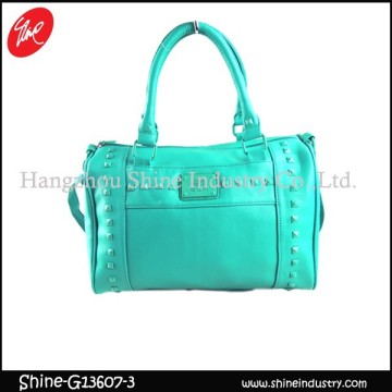 most popular handbag studded rivets light green duffel bag