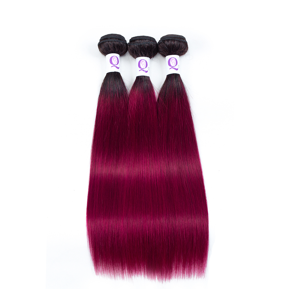 Cheap 1B Burgundy Straight Brazilian Hair Weave Bundles With Frontal Closure