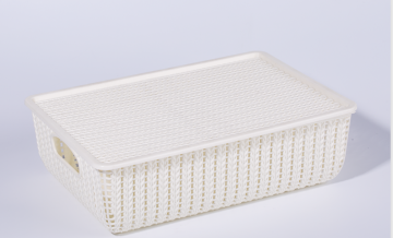 plastic stackable storage basket with handle and lid