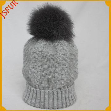 Fox Fur Pom Pom Crochet Hat Wool Fur Bobble Hat