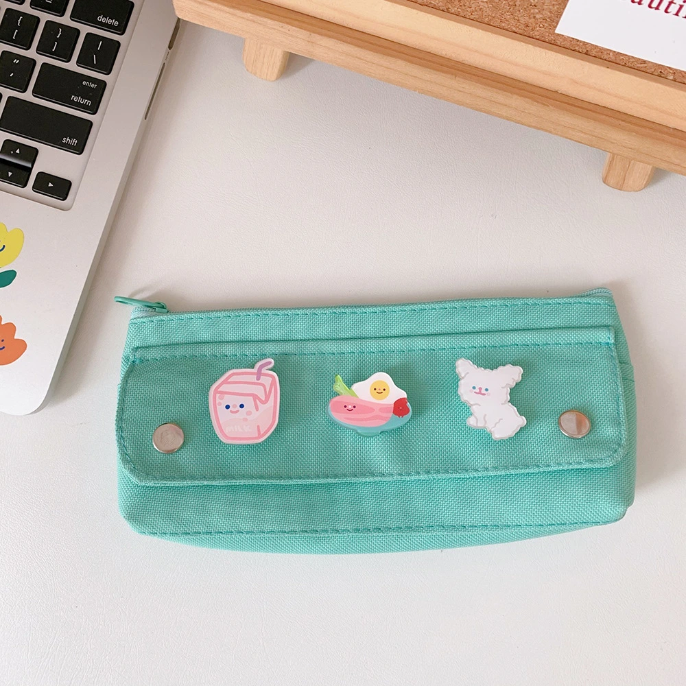 Pencil Bag Girl Simple Large Capacity Elementary School Cute Canvas Pencil Bag Junior High School Multifunctional Stationery Bag