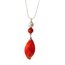 Natural Gemstone Agate Necklace with Silver Chain