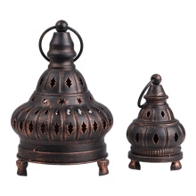 Black Brush Gold Moroccan Vintage Metal Lantern for Indoor/Outdoor Garden Decor