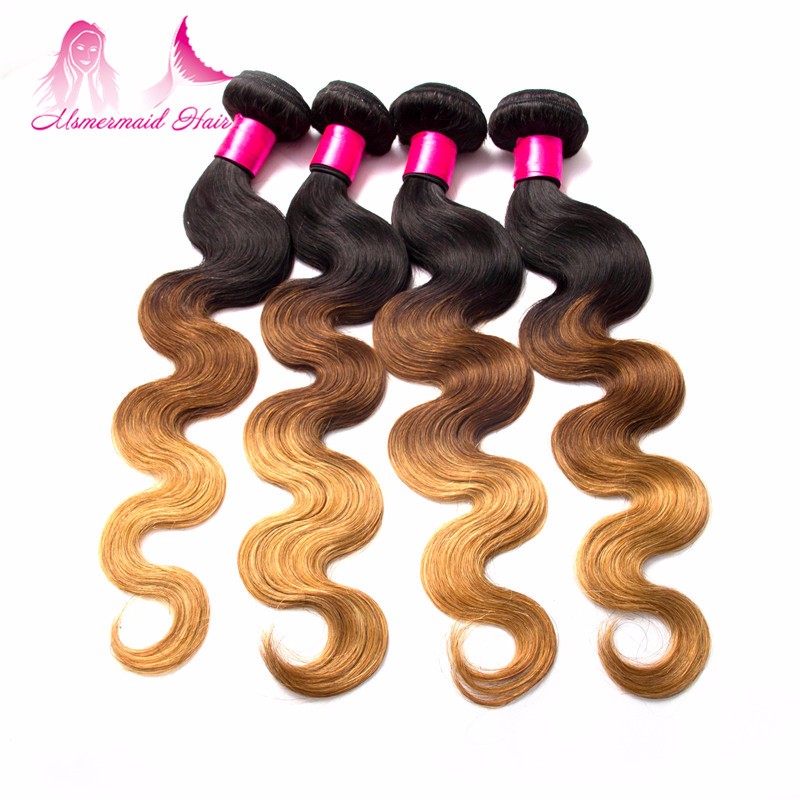 Pure Hand Made Body Wave Brazilian Sew In Human Hair Weave Ombre Hair