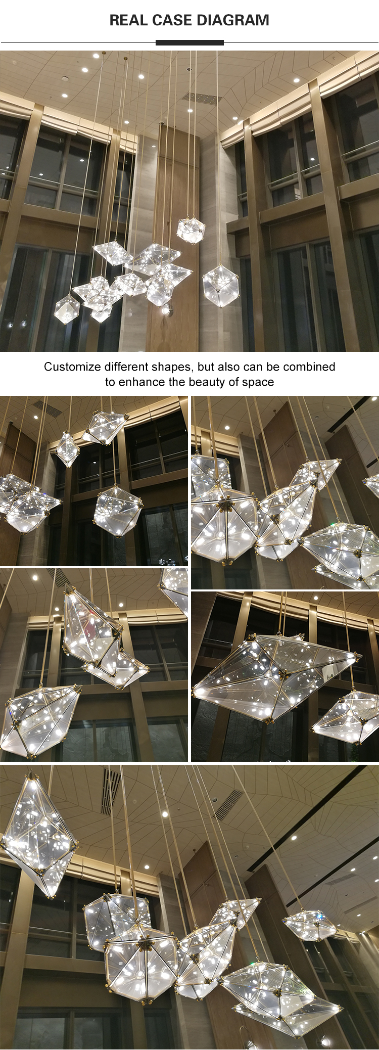 One-stop custom design glass crystal modern customizable big project chandelier pendant lamp